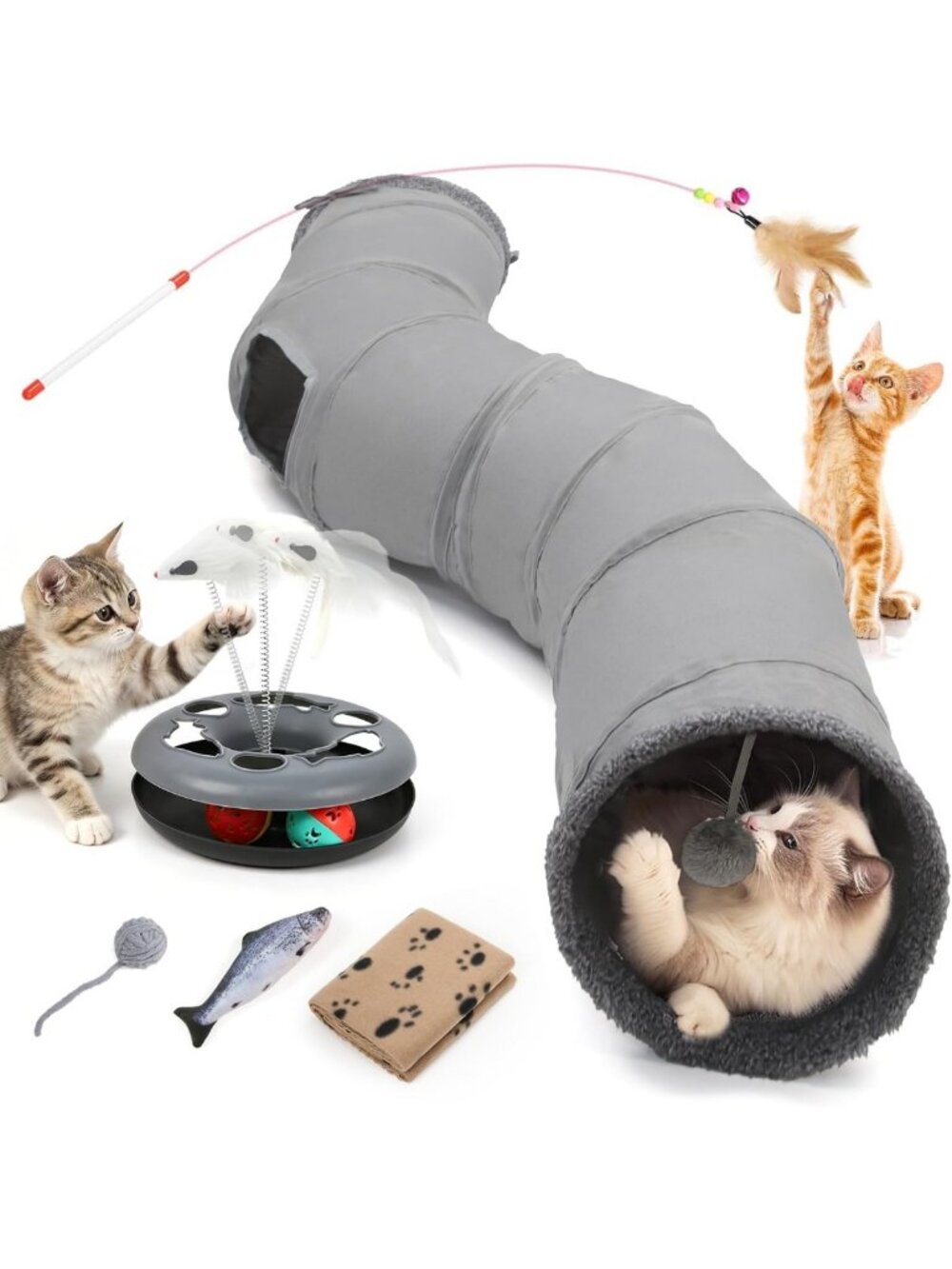 6-in-1 Interactive Cat Tunnels for Indoor Play, Fun Toys for Kittens & Puppies
